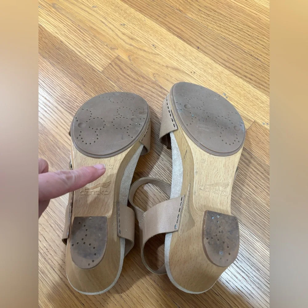 Dansko Taupe Leather Wedge Sandals